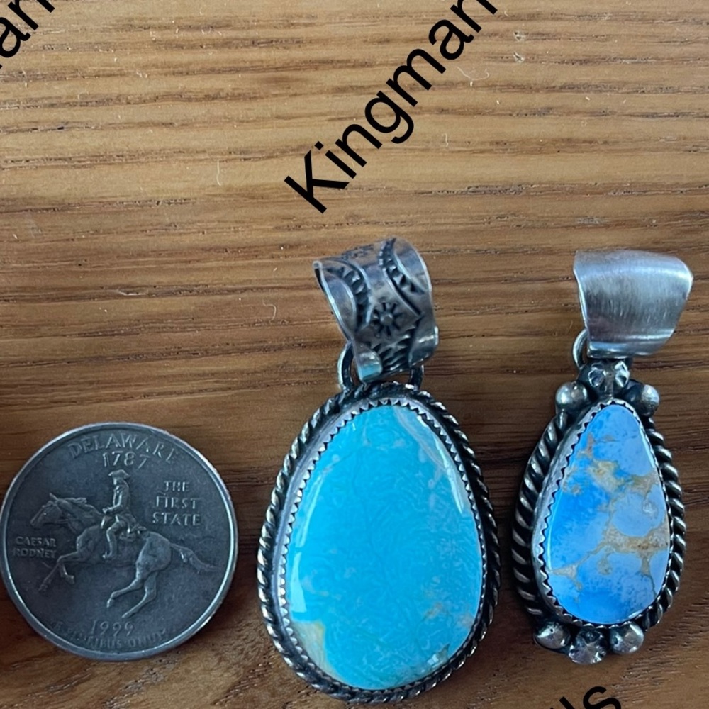 Authentic Sterling Silver Kingman Turquoise Pendents